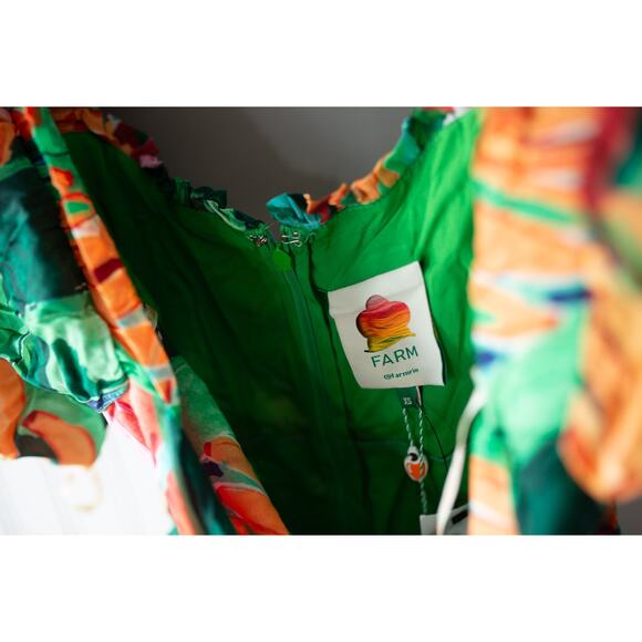 FARM Rio Multicolor Banana Foliage Puff Sleeve Midi Dress XS NEW - Picture 4 of 5